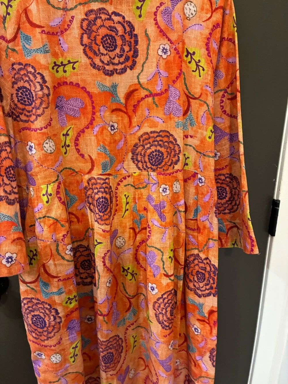 GUDRUN SJODEN like new Orange Floral organic cotton Maxi Dress w Purple Accents - Picture 6 of 9